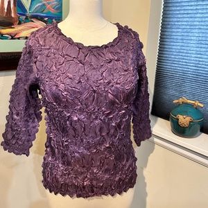 Vtg. 90's Purple Silk French Crinkle Blouse - sz L